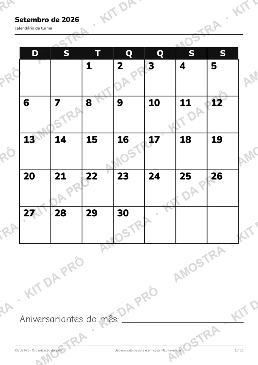 Calendário mensal